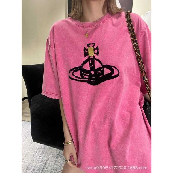 23 summer new niche design trendy saturn t-shirt washed fabric casual and fashionable short sleeved top, White
23 summer new niche design trendy saturn t-shirt washed fabric casual and fashionable short sleeved top, White