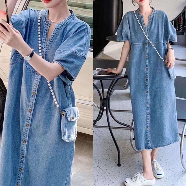 hong kong style retro denim dress for women summer thin high end loose casual straight skirt, Black;gray
hong kong style retro denim dress for women summer thin high end loose casual straight skirt, Black;gray