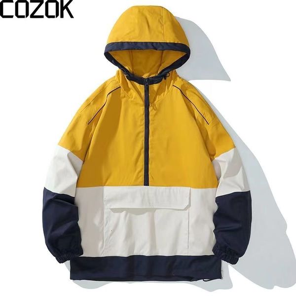 mens jackets japanese spring windbreaker patchwork casual jacket couple bomber loose windproof half zipper letter coat 230726, Black;brown
mens jackets japanese spring windbreaker patchwork casual jacket couple bomber loose windproof half zipper letter coat 230726, Black;brown