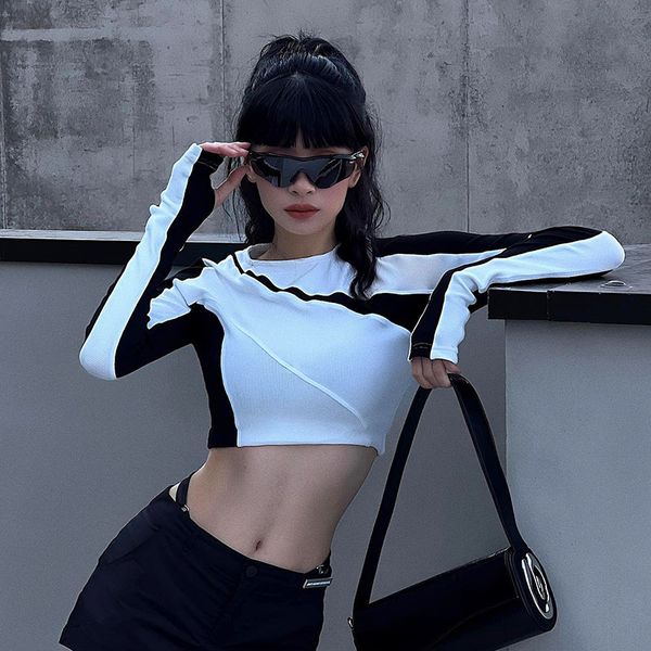 women's t shirts contrast color patchwork cropped women casual basic street biker long sleeve t-shirt vintage slim pullovers, White
women's t shirts contrast color patchwork cropped women casual basic street biker long sleeve t-shirt vintage slim pullovers, White