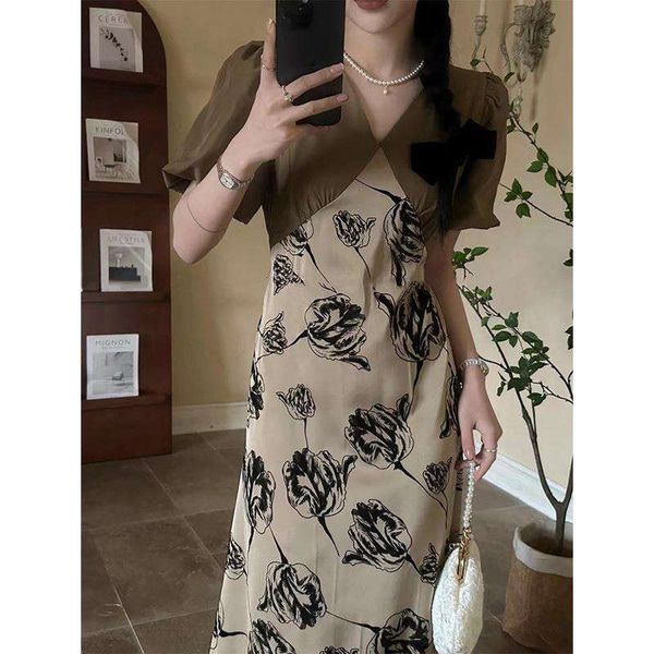 french temperament slimming long dress chinese womens design sense niche floral children summer, Black;gray
french temperament slimming long dress chinese womens design sense niche floral children summer, Black;gray