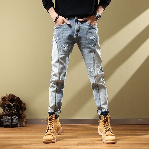 mens designer jeans high elastics distressed ripped slim fit motorcycle biker denim for men s fashion black pants patchwork pants #05, Blue
mens designer jeans high elastics distressed ripped slim fit motorcycle biker denim for men s fashion black pants patchwork pants #05, Blue