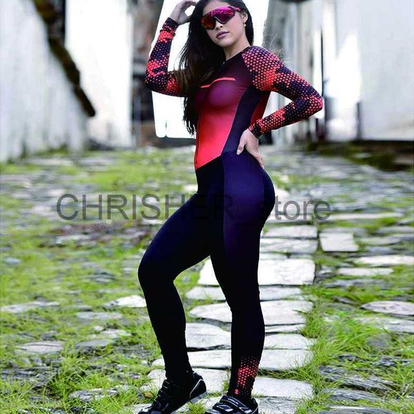Image of Cycling Jersey Sets Cycling Monkey Jumpsuit Long Sleeve Pants Women Tight Thin Bike Bicycle Jersey Sets Running Swimming Skinsuit Triathlon MTB Suit x0727