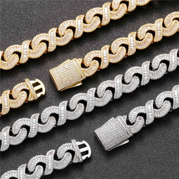 12mm hip hop necklace infinity symbol necklace cuban chain t square zircon chain necklace for men women, Silver