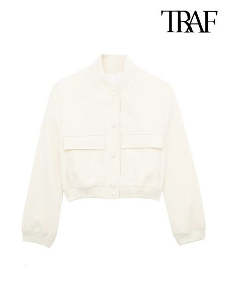 women's jackets traf women fashion with pockets cropped bomber jacket coat vintage long sleeve front button female outerwear chic 2307, Black;brown
women's jackets traf women fashion with pockets cropped bomber jacket coat vintage long sleeve front button female outerwear chic 2307, Black;brown