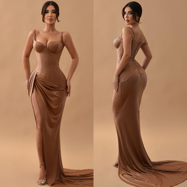 elegant light brown evening dresses spaghetti split party prom dress sweep train long dress for red carpet special occasion, Black;red
elegant light brown evening dresses spaghetti split party prom dress sweep train long dress for red carpet special occasion, Black;red