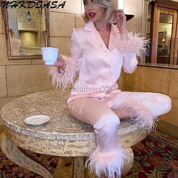 women's sleep lounge trendy women pajamas set autumn casual lapel + feather 2pcs pants suits lingerie nightwear silk satin pyjamas pjs
women's sleep lounge trendy women pajamas set autumn casual lapel + feather 2pcs pants suits lingerie nightwear silk satin pyjamas pjs