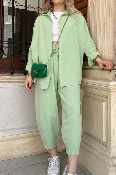 pants women set tracksuit stacked pants two piece set solid color drop shoulder button up shirt with high waisted drawstring pockets ninth p, White
pants women set tracksuit stacked pants two piece set solid color drop shoulder button up shirt with high waisted drawstring pockets ninth p, White