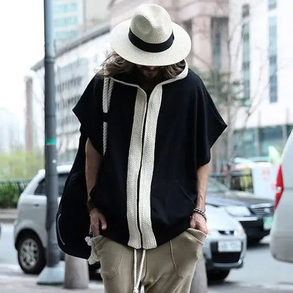 men's jackets japanese personality hooded cardigan bat sleeves men summer loose short sleeve sweater coat splicing lgbt jacket hoodie 2, Black;brown
men's jackets japanese personality hooded cardigan bat sleeves men summer loose short sleeve sweater coat splicing lgbt jacket hoodie 2, Black;brown