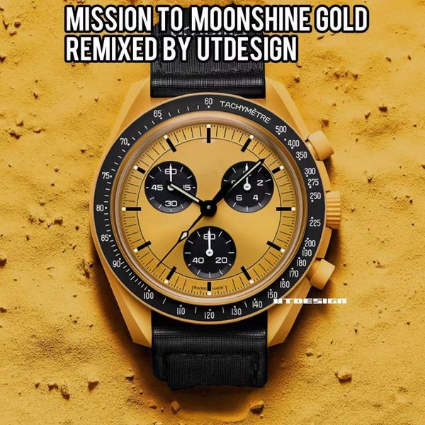 

New Bioceramic Planet Moon Quarz Watch Mission To Moonshine Gold Mercury 42mm Full Function Chronograph Luxury Mens couple joint name Wristwatches high quality