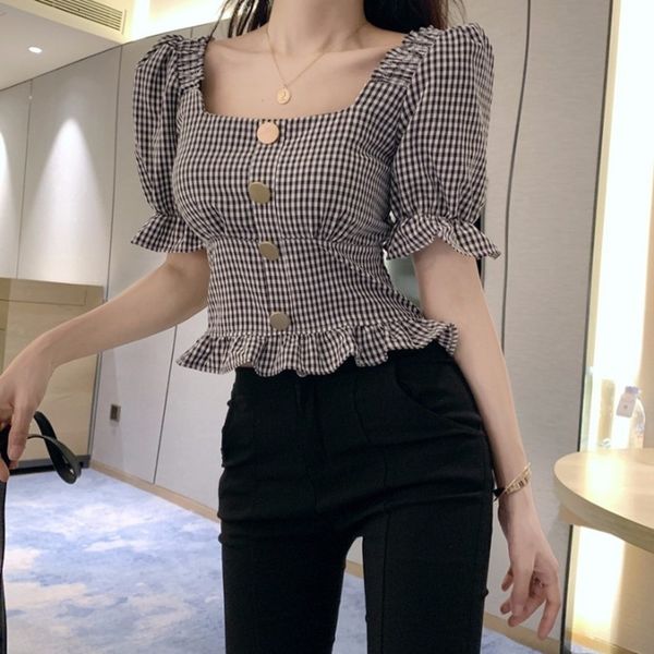 womens blouses shirts women plaid vintage korean puff shorts sleeve button crop sweet chic slim elegant blusas mujer 230726, White
womens blouses shirts women plaid vintage korean puff shorts sleeve button crop sweet chic slim elegant blusas mujer 230726, White