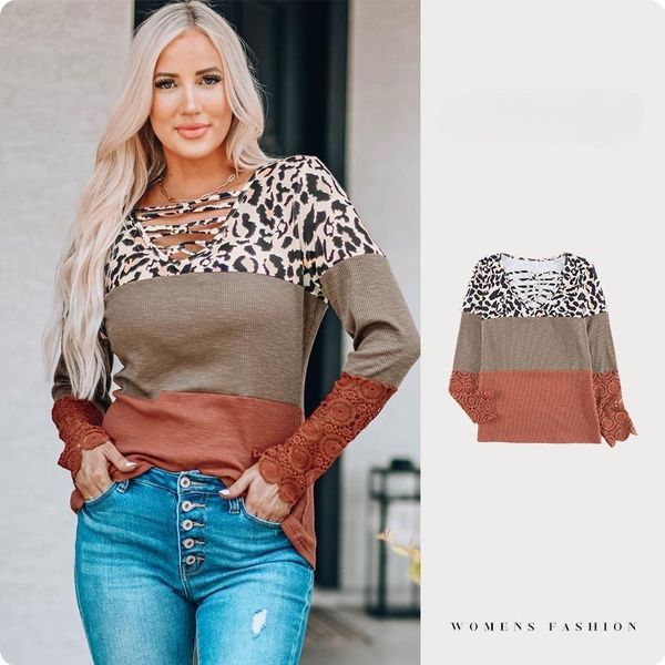 women's sweaters lace skeleton leopard sweater fall 2023 new contrast casual bottoming top, White;black 
women's sweaters lace skeleton leopard sweater fall 2023 new contrast casual bottoming top, White;black