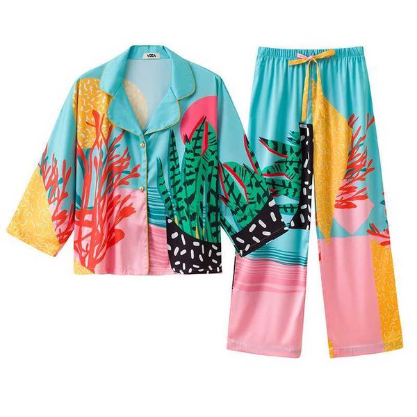 women's sleep lounge autumn new plant print satin pajamas set women's home wear long sleeve elastic waist temperament sleepwear tw
women's sleep lounge autumn new plant print satin pajamas set women's home wear long sleeve elastic waist temperament sleepwear tw