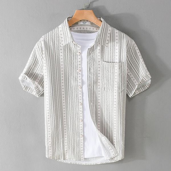 mens casual shirts summer striped simple short sleeve shirt for men vesicular texture comfortable and cool versatile 230726, White;black
mens casual shirts summer striped simple short sleeve shirt for men vesicular texture comfortable and cool versatile 230726, White;black