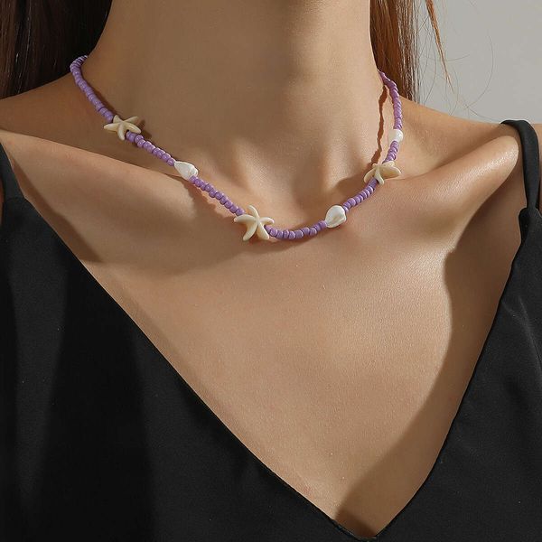 designer style beach purple rice beads, starfish, conch beads, personalized women's neck chain, collar chain jewelry, Silver
designer style beach purple rice beads, starfish, conch beads, personalized women's neck chain, collar chain jewelry, Silver