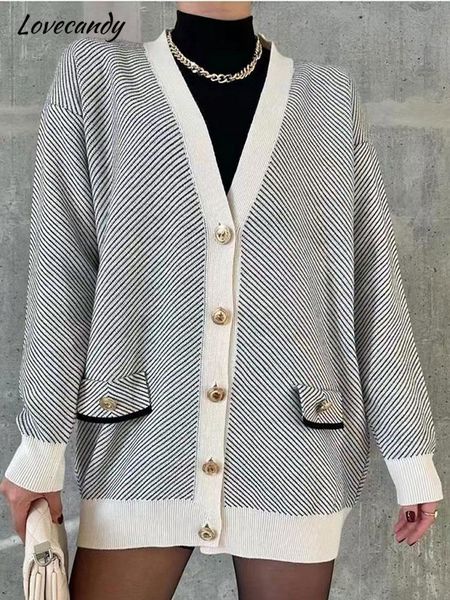 women's knits tees 2023 autumn winter vneck stripe thick cardigan for women knitted buttons long sleeve jumper cosy casual fashion swe, White
women's knits tees 2023 autumn winter vneck stripe thick cardigan for women knitted buttons long sleeve jumper cosy casual fashion swe, White