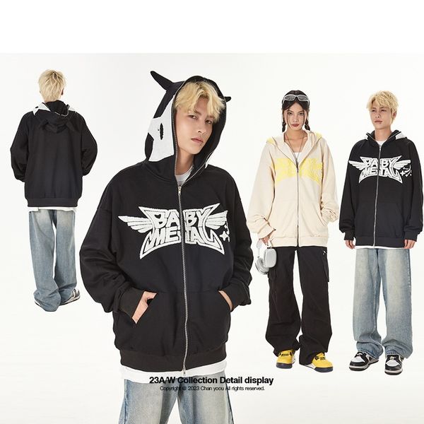 men devil horns hoodie coat y2k hip hop embroidery star two way zip up hooded sweatshirt streetwear harajuku fashion emo hoodies, Black
men devil horns hoodie coat y2k hip hop embroidery star two way zip up hooded sweatshirt streetwear harajuku fashion emo hoodies, Black