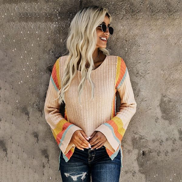 women's sweaters yarn women's winter striped contrast pullover flared sleeves knitted sweater women, White;black
women's sweaters yarn women's winter striped contrast pullover flared sleeves knitted sweater women, White;black