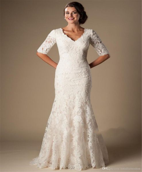 ivory vintage lace mermaid modest wedding dresses with half sleeves v neck elbow sleeves length temple wedding gowns vestido de no2854101, White
ivory vintage lace mermaid modest wedding dresses with half sleeves v neck elbow sleeves length temple wedding gowns vestido de no2854101, White