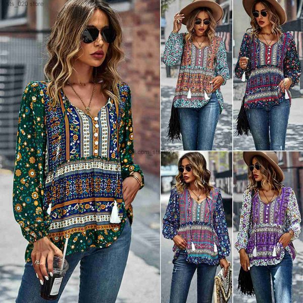 women's blouses shirts bohemian leisure holiday spring and autumn seasons new shirts t230727, White
women's blouses shirts bohemian leisure holiday spring and autumn seasons new shirts t230727, White