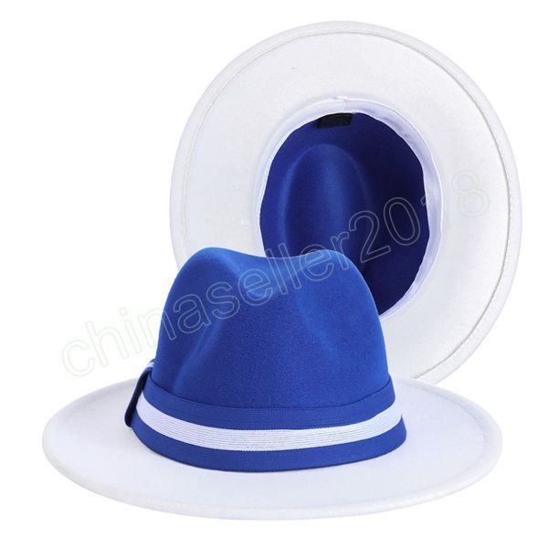 white and blue patchwork fedora hats women men wide brim two-colors party felted cap trilby dress church hat, Blue;gray
white and blue patchwork fedora hats women men wide brim two-colors party felted cap trilby dress church hat, Blue;gray