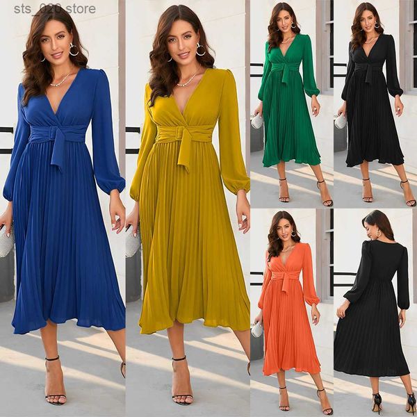 basic casual dresses women's new long-sleeved slim pleated belt v-neck dress 241 t230727, Black;gray
basic casual dresses women's new long-sleeved slim pleated belt v-neck dress 241 t230727, Black;gray