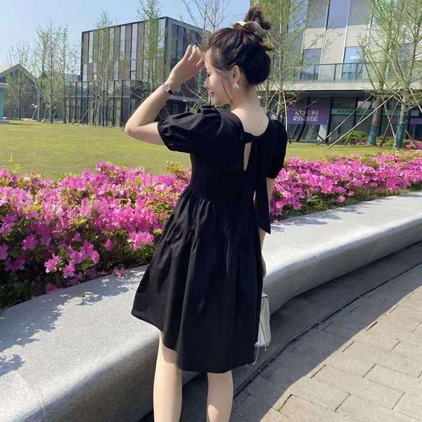 fashion dress for women summer style korean mid length french loose square collar bow slimmer, Black;gray
fashion dress for women summer style korean mid length french loose square collar bow slimmer, Black;gray