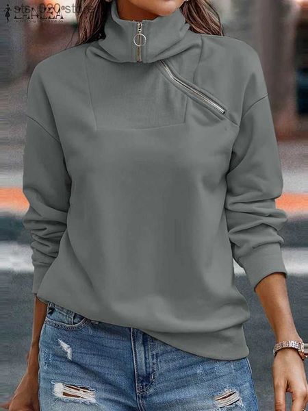women's zanzea autumn sweatshirts fashion women turtleneck solid zipper pullover spring casual long sleeve hoodies work blusas 2023 t2, Black
women's zanzea autumn sweatshirts fashion women turtleneck solid zipper pullover spring casual long sleeve hoodies work blusas 2023 t2, Black