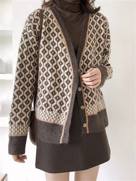 women's knits tees tossy vneck knit vintage cardigan sweater casual for women long sleeve contrast high street female knitwear outwear, White
women's knits tees tossy vneck knit vintage cardigan sweater casual for women long sleeve contrast high street female knitwear outwear, White