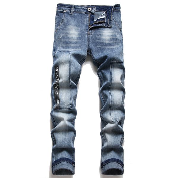 mens designer jeans high elastics distressed ripped slim fit motorcycle biker denim for men s fashion black pants #02, Blue
mens designer jeans high elastics distressed ripped slim fit motorcycle biker denim for men s fashion black pants #02, Blue