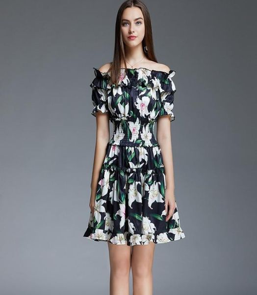 summer elegant lily floral print women's evening party ruffles elastic waist beach casual dress vestido 2105256144416, Black;gray
summer elegant lily floral print women's evening party ruffles elastic waist beach casual dress vestido 2105256144416, Black;gray
