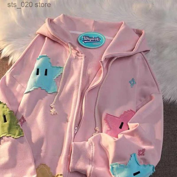 women's hoodies sweatshirts harajuku women hoodies y2k star patchwork embroidery zip up sweatshirt gothic oversized hoodie jacket coat, Black
women's hoodies sweatshirts harajuku women hoodies y2k star patchwork embroidery zip up sweatshirt gothic oversized hoodie jacket coat, Black