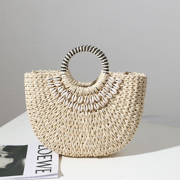 new vintage large capacity shell decor straw handbag handle half-round hand-woven bags women's beach holiday beach bags
new vintage large capacity shell decor straw handbag handle half-round hand-woven bags women's beach holiday beach bags