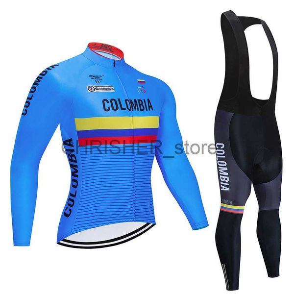 Image of Cycling Jersey Sets 2022 Colombia PRO team Cycling Jersey 19D Bib Set MTB Uniform Bike Clothing Breathable Bicycle Clothes Men&#039;s Long Cycling Wear x0727