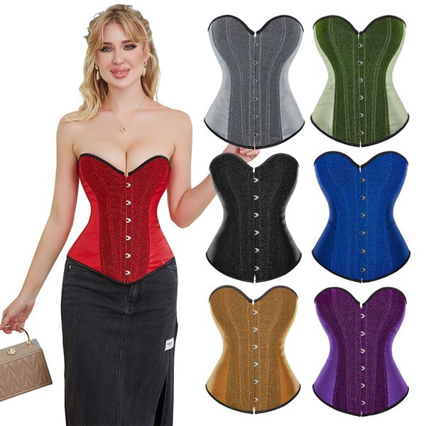 women overbust satin corset with glitter shimmery detailing women fashion plastic bones shapewear corpete korset no frill no trim multicolor, Black;white
women overbust satin corset with glitter shimmery detailing women fashion plastic bones shapewear corpete korset no frill no trim multicolor, Black;white