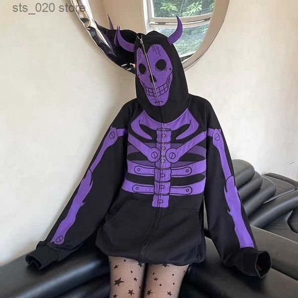 women's hoodies sweatshirts new hip hop streetwear horn full zip hoodie skeleton print long sleeved jacket coat goth men women hoodie s, Black
women's hoodies sweatshirts new hip hop streetwear horn full zip hoodie skeleton print long sleeved jacket coat goth men women hoodie s, Black