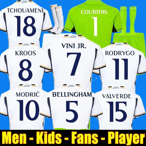 vini jr soccer jerseys 23 24 modric benzema rodrgo bellingham kroos football shirt camiseta de futbol men kids uniform valverde tchouameni r, Black;yellow