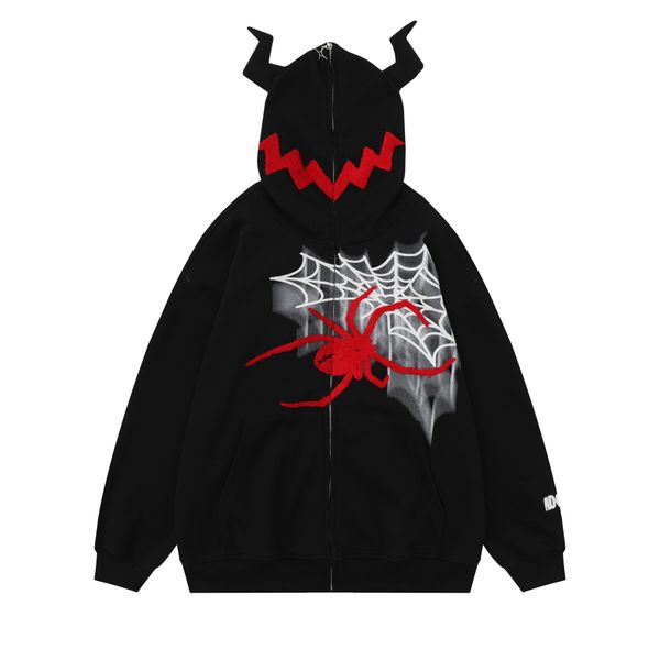 devil horns hoodie coat y2k harajuku embroidery spider web full zip up hooded sweatshirt streetwear fashion emo coats, Black
devil horns hoodie coat y2k harajuku embroidery spider web full zip up hooded sweatshirt streetwear fashion emo coats, Black