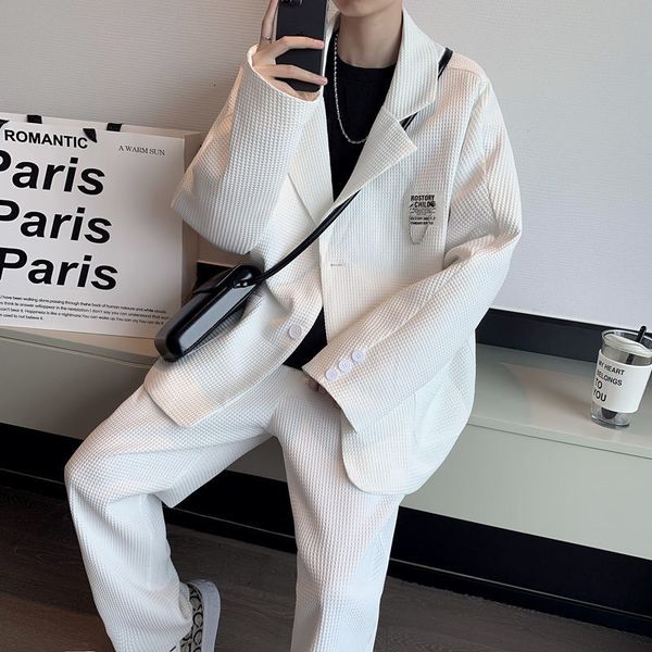 men's tracksuits dk blazer suit set autumn winter handsome korean casual patch design white jacket trousers 230727, Gray
men's tracksuits dk blazer suit set autumn winter handsome korean casual patch design white jacket trousers 230727, Gray