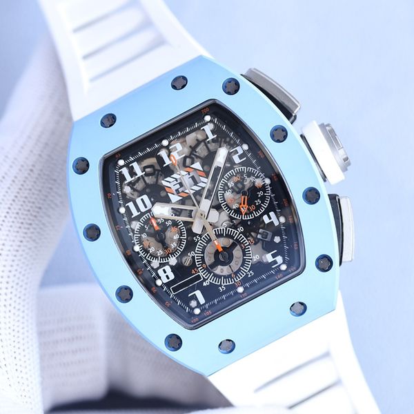 11 styles mens luxury watch light blue case automatic mechanical eta watches black rubber strap sapphire glass chronograph function wristwat, Slivery;brown
11 styles mens luxury watch light blue case automatic mechanical eta watches black rubber strap sapphire glass chronograph function wristwat, Slivery;brown