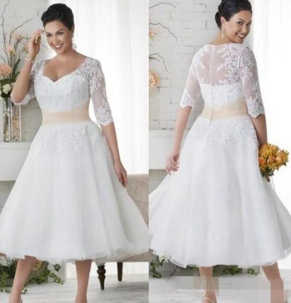 plus size wedding dresses short half sleeves wedding gowns white lace covered button beach dress tea length a line1654421
plus size wedding dresses short half sleeves wedding gowns white lace covered button beach dress tea length a line1654421