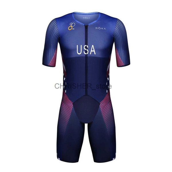 Image of Cycling Jersey Sets Roka USA Team Triathlon Race Suit Cycling Skinsuit Mans Sleeveless Swimwear Bike Jersey Ropa Ciclismo Bicycle Clothes Jumpsuit x0727