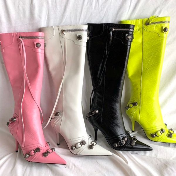 cagole lambskin leather knee-high boots stud buckle embellished side zip shoes pointed toe stiletto heel tall boot luxury designers shoe for, Black
cagole lambskin leather knee-high boots stud buckle embellished side zip shoes pointed toe stiletto heel tall boot luxury designers shoe for, Black