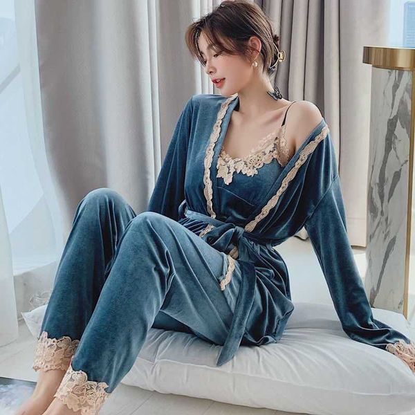 women's sleep lounge velvet pajamas set full sleepwear for women pyjama women's autumn/winter fashion soft lace 3pcs/set homewear
women's sleep lounge velvet pajamas set full sleepwear for women pyjama women's autumn/winter fashion soft lace 3pcs/set homewear