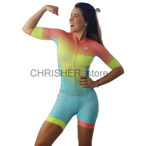 Image of Cycling Jersey Sets Woman Triathlon Cycling Skinsuit Summer Short Sleeve Swimwear Custom Bike Jersey Clothes Jumpsuit Ropa Ciclismo x0727