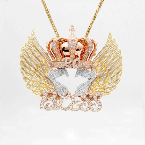 designer jewelry ro bless fully iced pendant men's customized name number charm flying pendant angle wings king crown pendant, Silver
designer jewelry ro bless fully iced pendant men's customized name number charm flying pendant angle wings king crown pendant, Silver