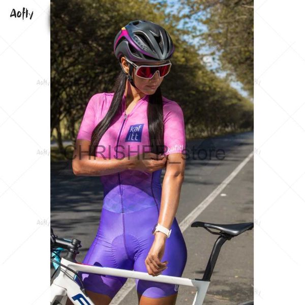 Image of Cycling Jersey Sets kafitt Pink purple Couple clothes cycling Triathlon suit Cycling Skinsuit Maillot Ropa Ciclismo Bicycle Jersey cycling Jumpsuit x0727