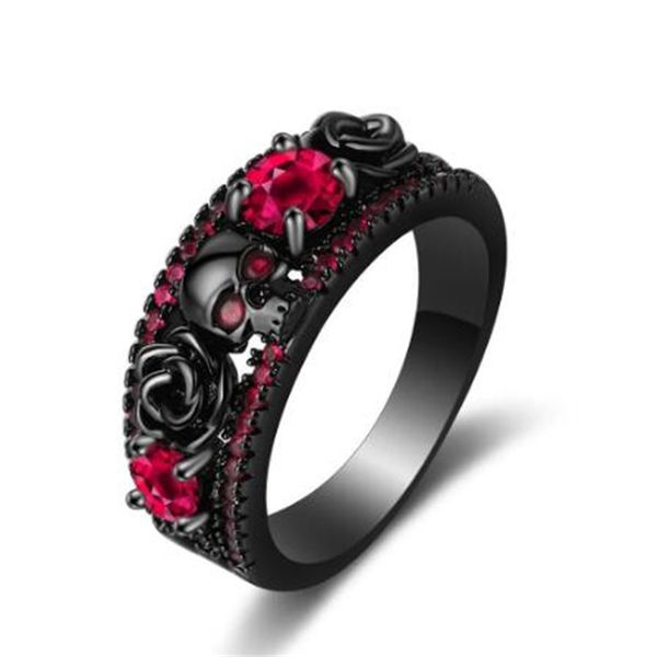 european and american punk flower skull ring retro red zircon black copper ring fashion jewelry ab1211, Silver
european and american punk flower skull ring retro red zircon black copper ring fashion jewelry ab1211, Silver