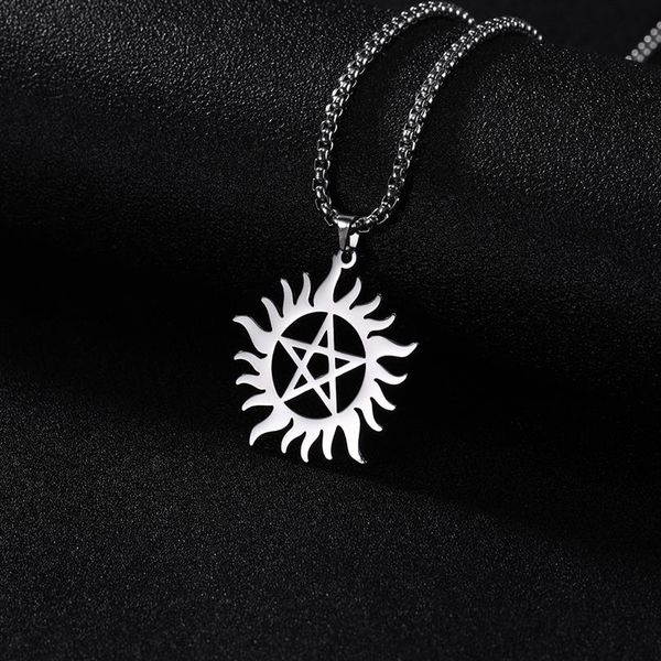 pendant necklaces stainless steel shining sun pentagram necklace supernatural dean statement box chain jewelry for men304a, Silver
pendant necklaces stainless steel shining sun pentagram necklace supernatural dean statement box chain jewelry for men304a, Silver
