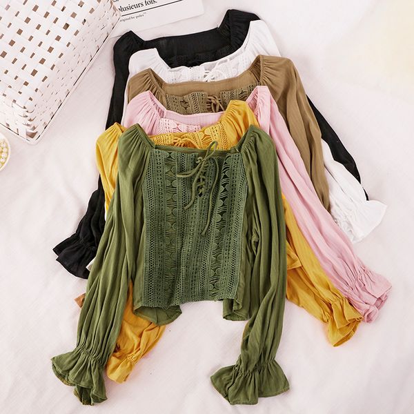 womens blouses shirts autumn women square collar flare sleeve basic ruffle shirt lady short elastic slim bandage strap lace chic blouse 230, White
womens blouses shirts autumn women square collar flare sleeve basic ruffle shirt lady short elastic slim bandage strap lace chic blouse 230, White
